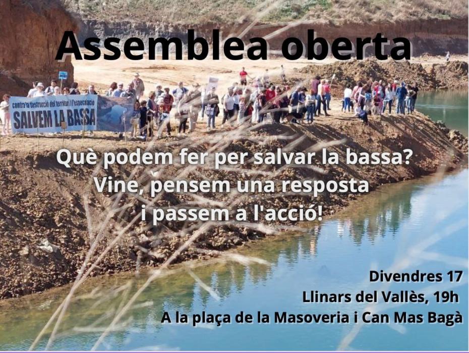 Cartell assemblea oberta. Bassa de Llinars 17 de març de 2023